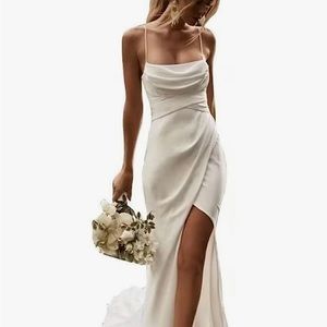 Boho Wedding Dresses for Bride with Slit Lace Appliques ; Mermaid Bridal Dresses